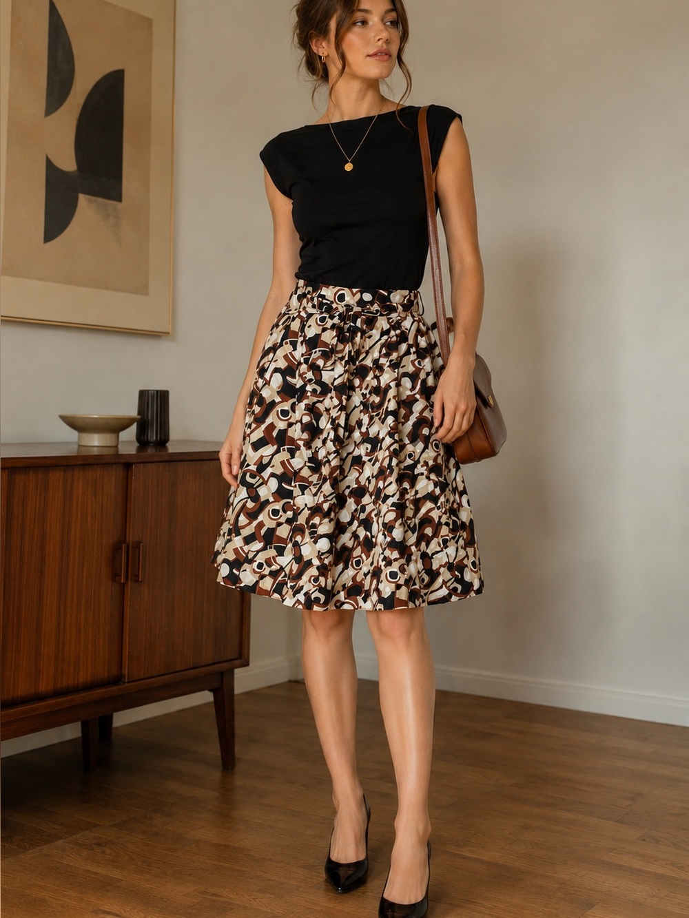 Vintage Contemporaine Petite Cotton Abstract A-Line Skirt Made in Canada 8P